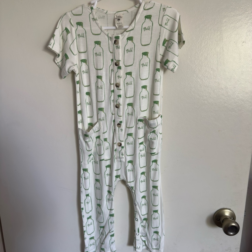 Kate Quinn Cream and Green Bottle Print Jumpsuit